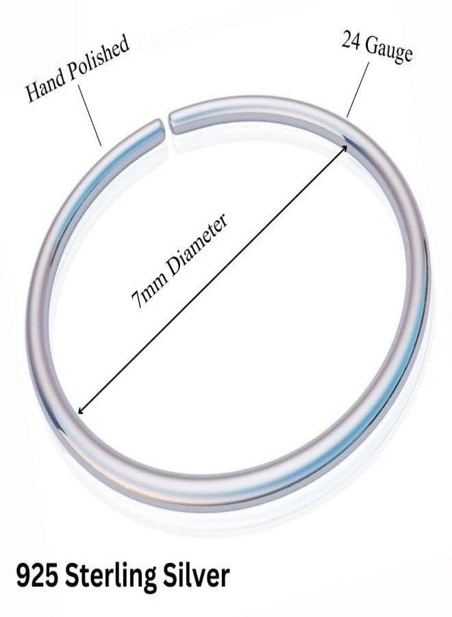 biliboom Tiny Sterling Silver Nose Ring Hoop 24G - Thin 7mm Small Nose Hoop for Women - Handmade 925 Silver Nose Piercing Jewelry - Lightweight Snug Fit Hypoallergenic Nose Hoops Ring - Image 2